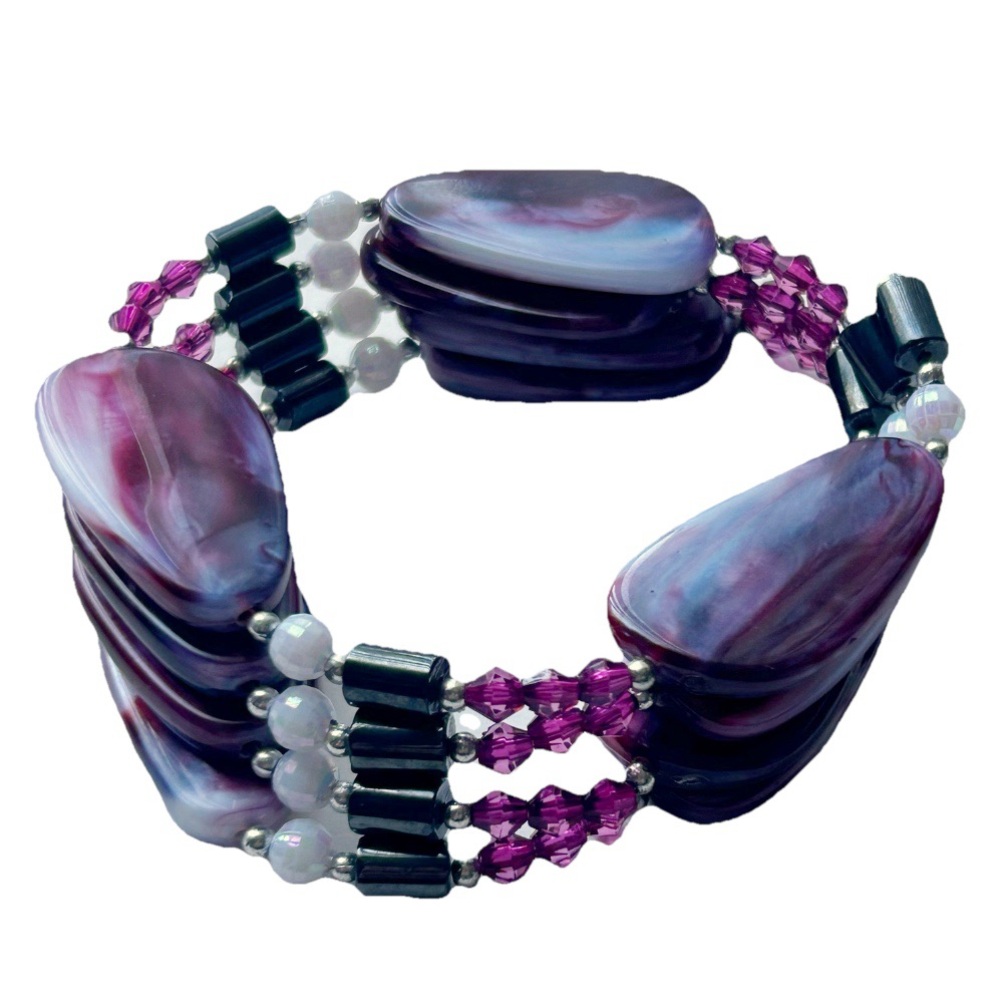Hematite Magnet Chain Bracelet Necklace Purple Pearl Grey Sparkly Shiny Beaded
